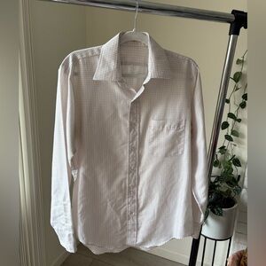 Mens Button Down Long Sleeve Shirt Tattersall White with Orange & Blue Checks